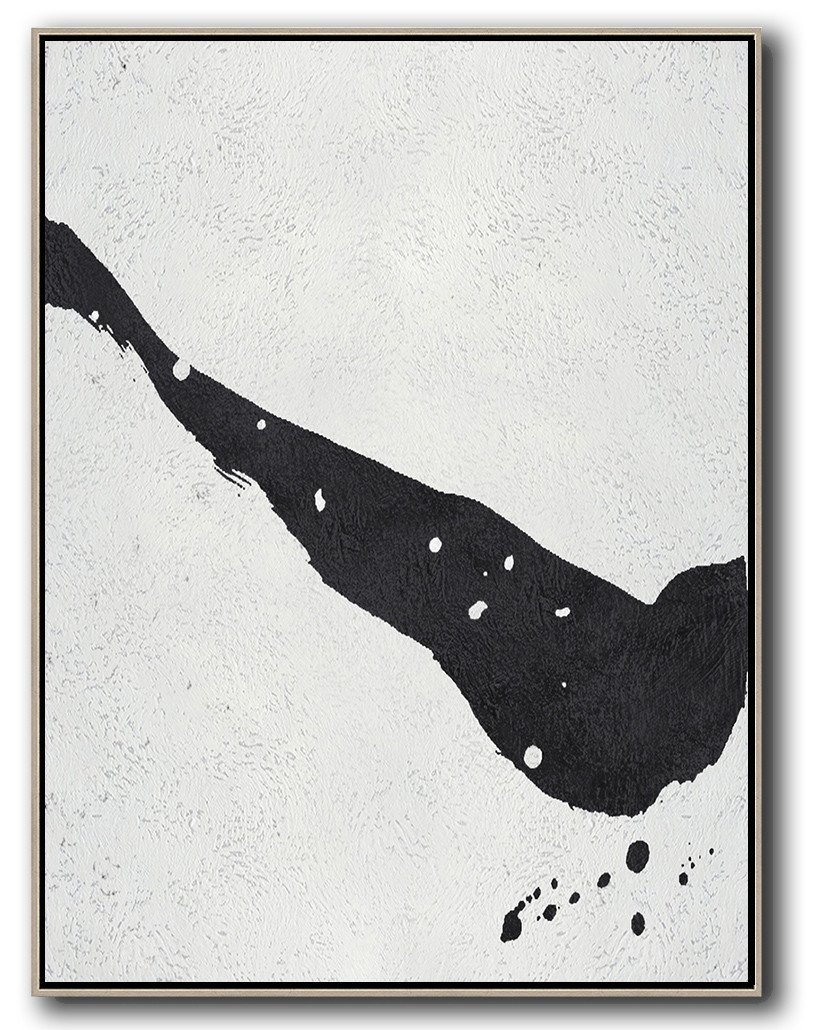 Hand-Painted Black And White Minimal Painting On Canvas - Original Art Guest Room Extra Large